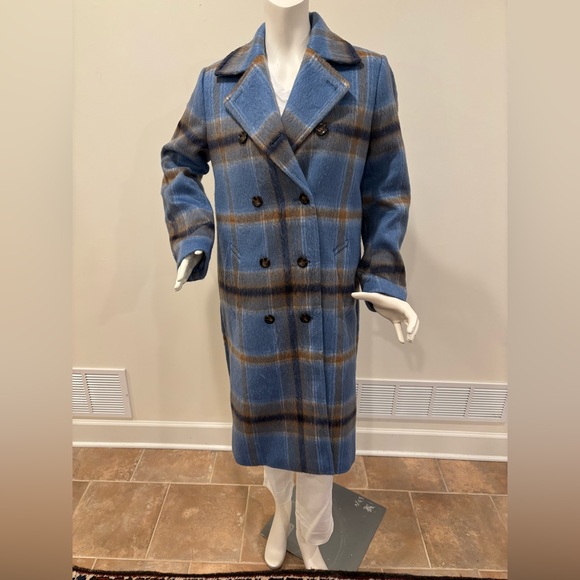 Ann Taylor Blue Plaid Double-Breasted Women's Coat, size medium - Picture 3 of 14